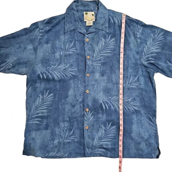 Vintage Banana Cabana Floral Silk Button Down Shirt Men X-Large Blue Vacation 90 - Picture 7 of 7